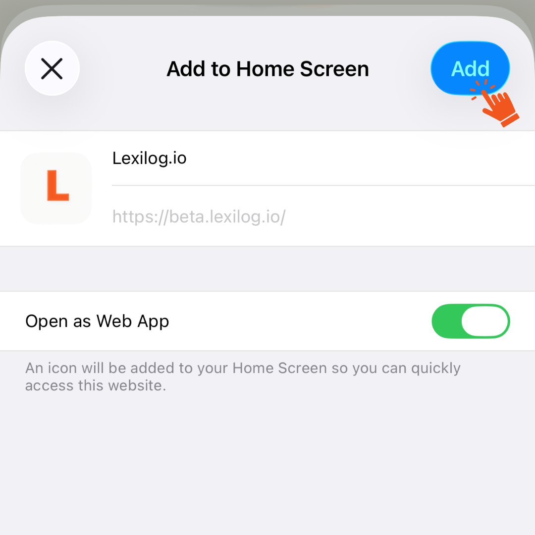 Βήμα 5: Άφησε ενεργό το Άνοιγμα ως web app και πάτησε Προσθήκη
